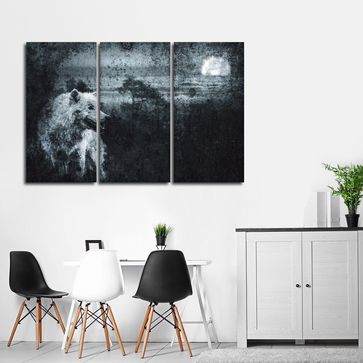 Textured Wolves Night Multi Panel Canvas Wall Art
