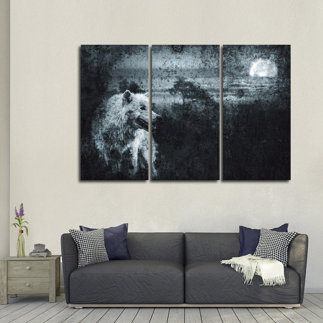 Textured Wolves Night Multi Panel Canvas Wall Art