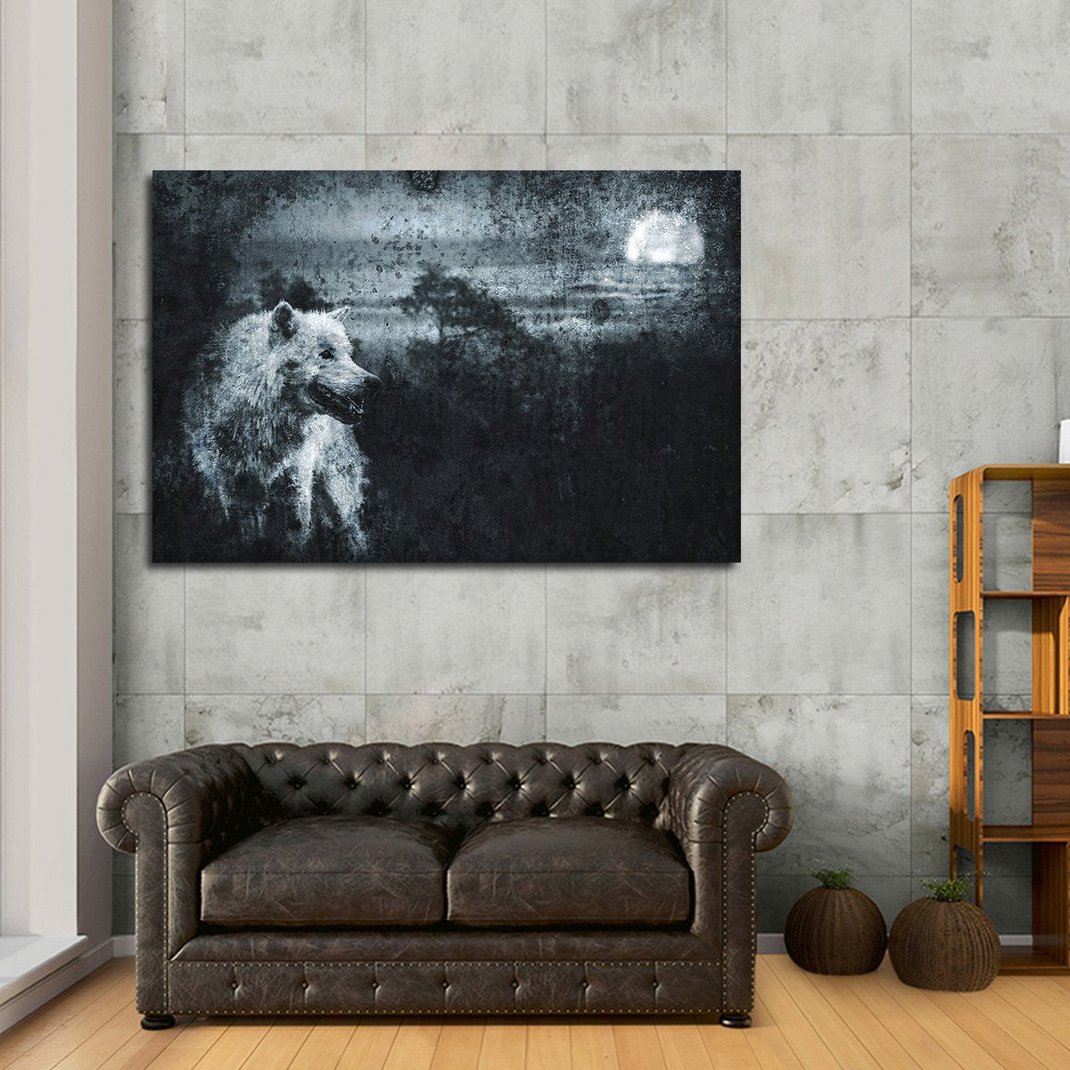 Textured Wolves Night Multi Panel Canvas Wall Art