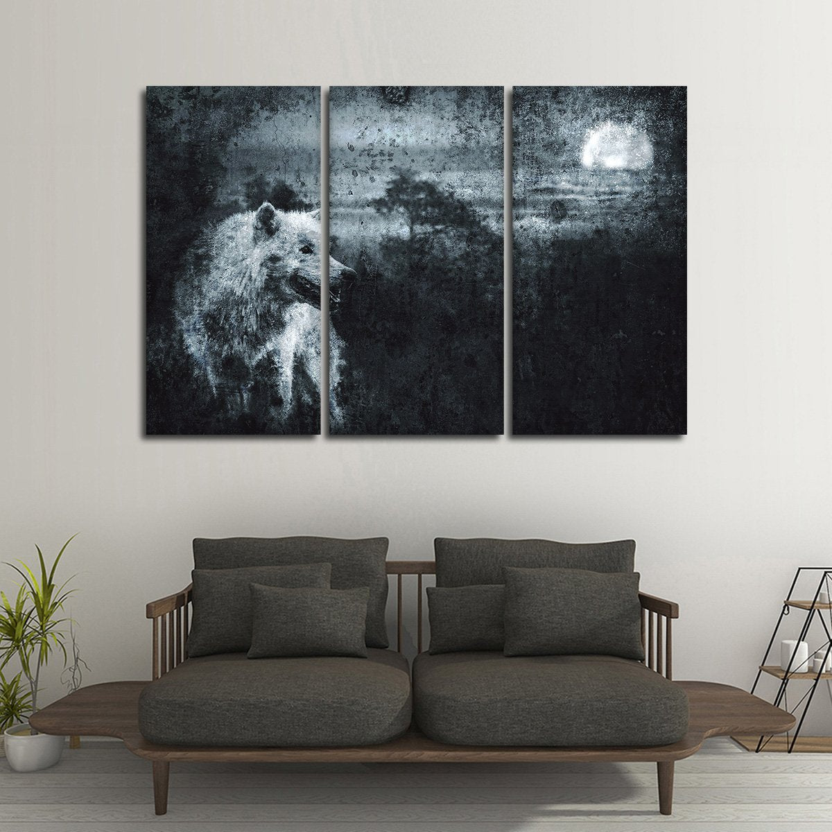 Textured Wolves Night Multi Panel Canvas Wall Art