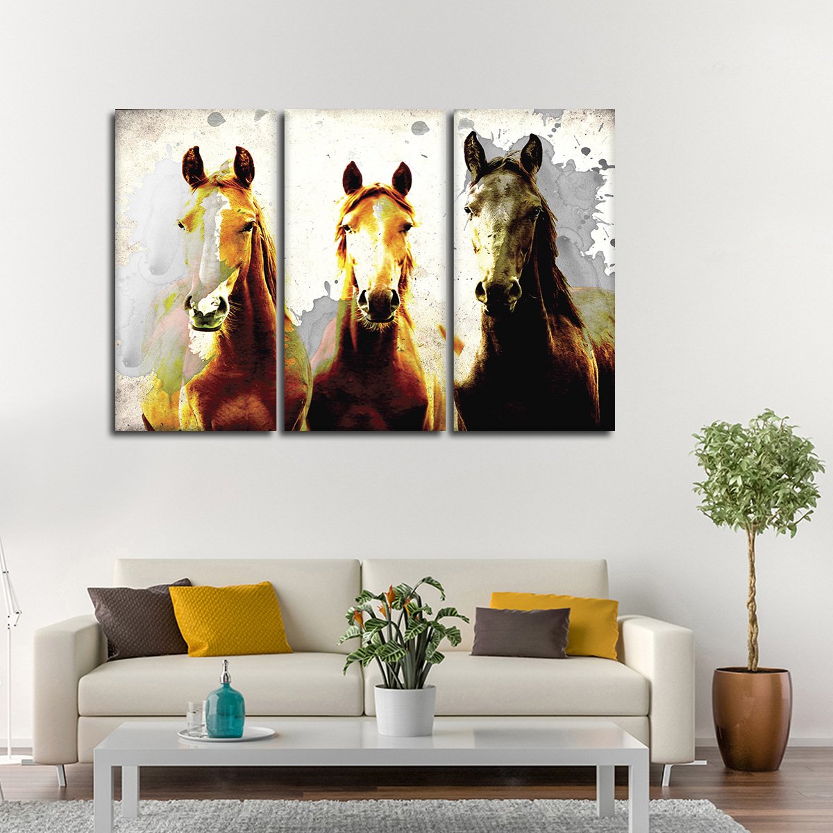 Textured Young Horses Multi Panel Canvas Wall Art