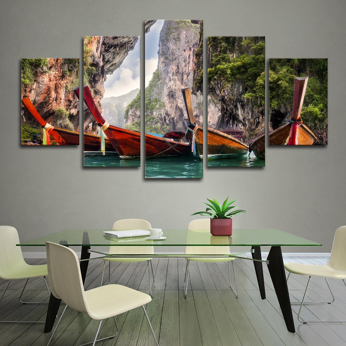 Thai Boats Multi Panel Canvas Wall Art