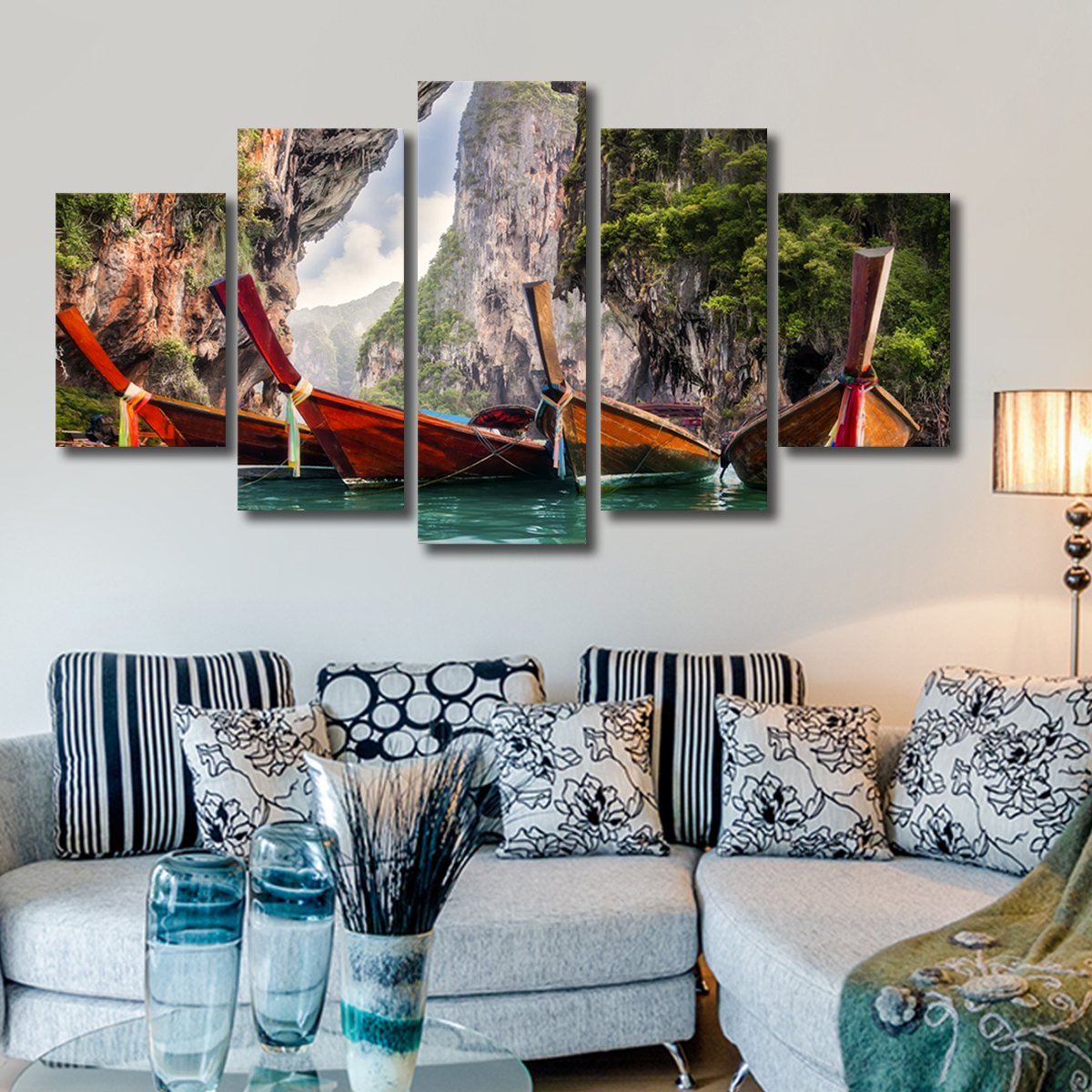 Thai Boats Multi Panel Canvas Wall Art