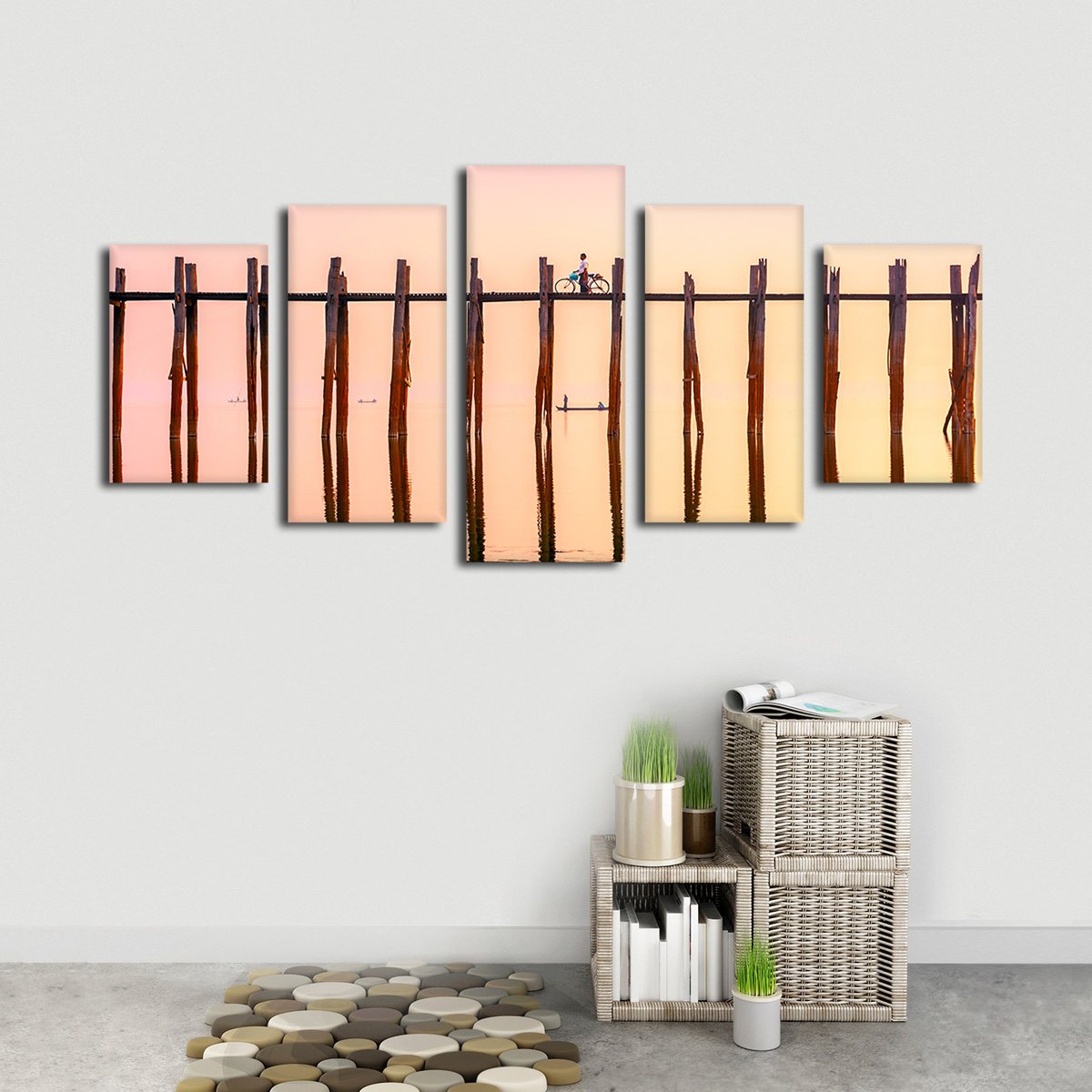 Tick Bridge At Sunset Multi Panel Canvas Wall Art