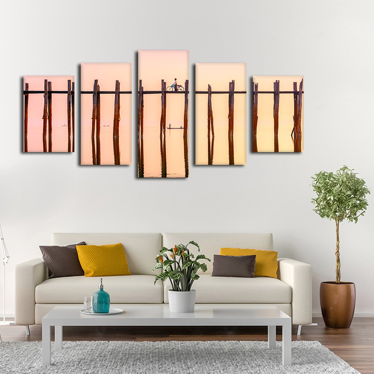 Tick Bridge At Sunset Multi Panel Canvas Wall Art