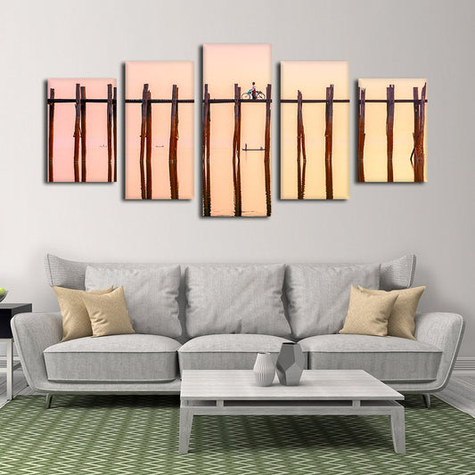 Tick Bridge At Sunset Multi Panel Canvas Wall Art