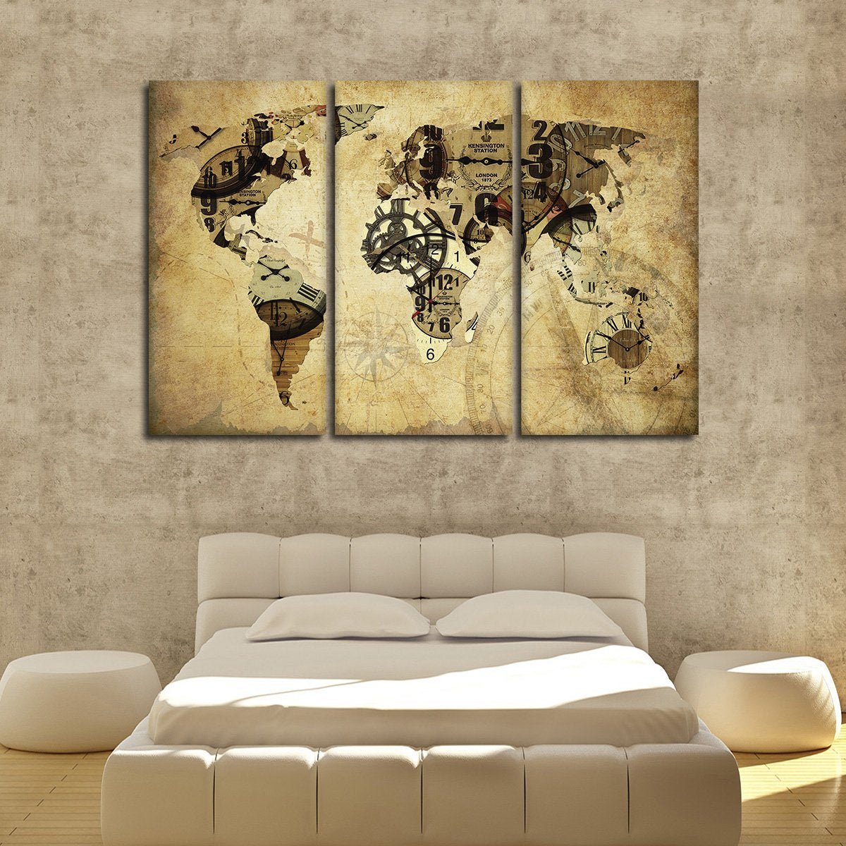 Time World Map Multi Panel Canvas Wall Art