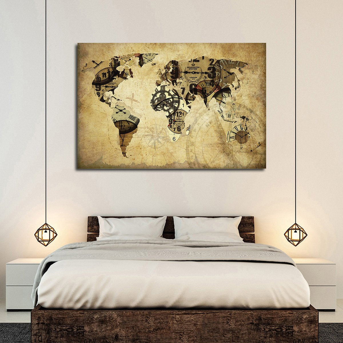 Time World Map Multi Panel Canvas Wall Art