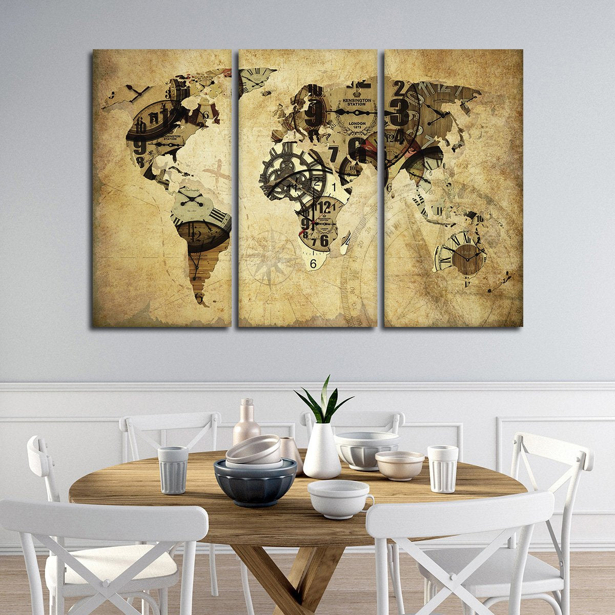 Time World Map Multi Panel Canvas Wall Art