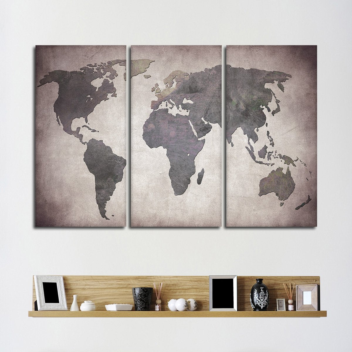 Titanium World Map Multi Panel Canvas Wall Art
