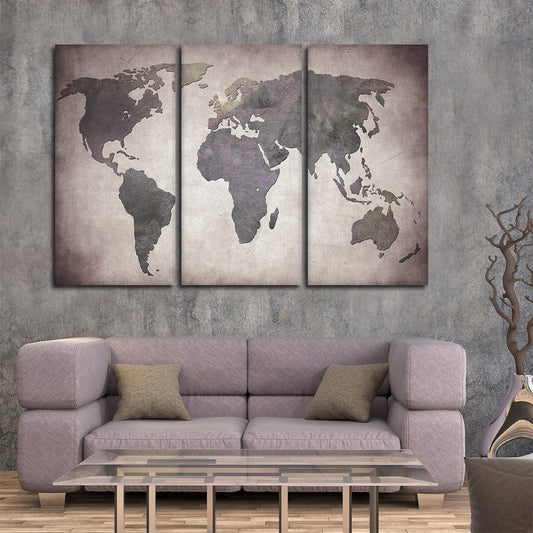 Titanium World Map Multi Panel Canvas Wall Art