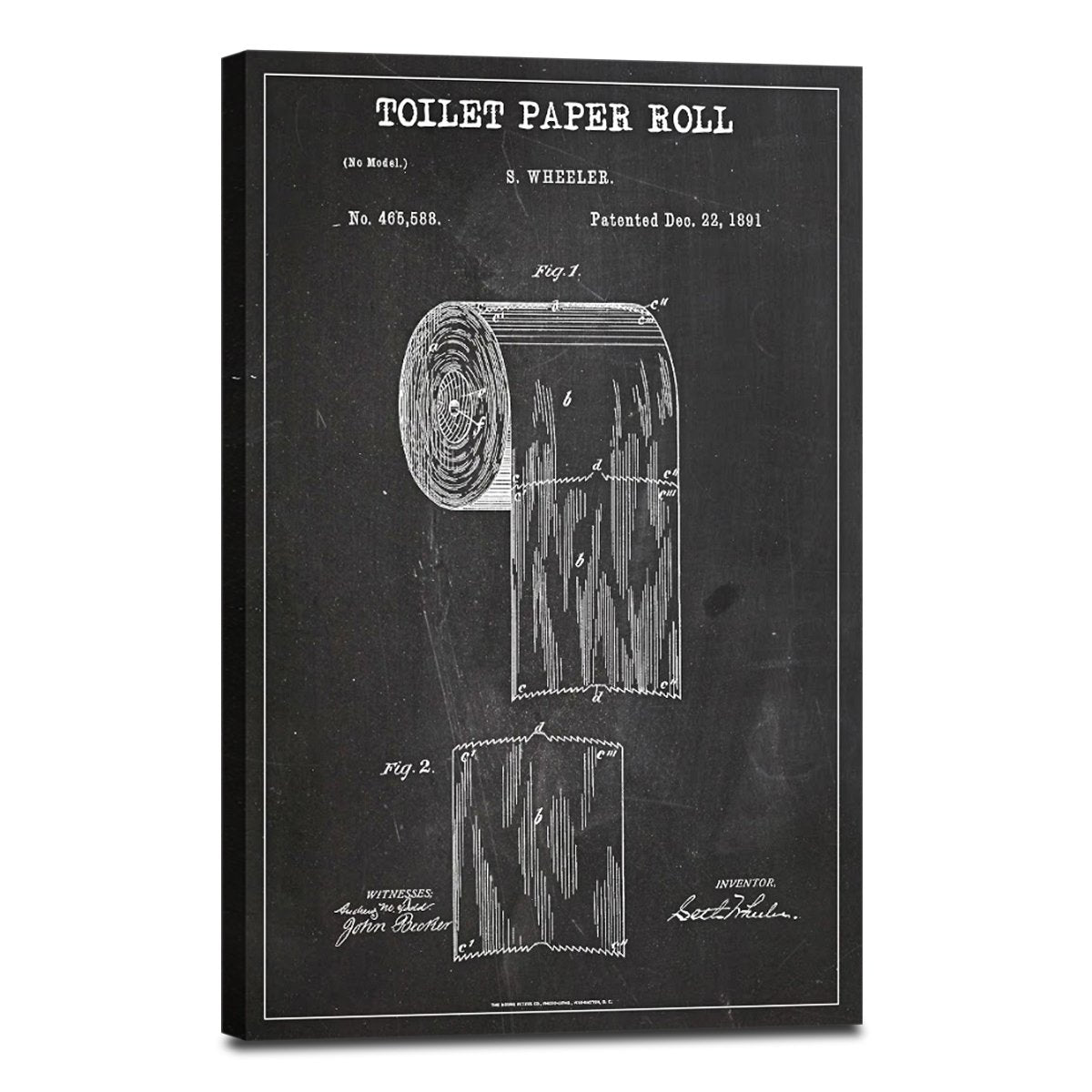 Toilet Paper Roll Patent BW Canvas Wall Art