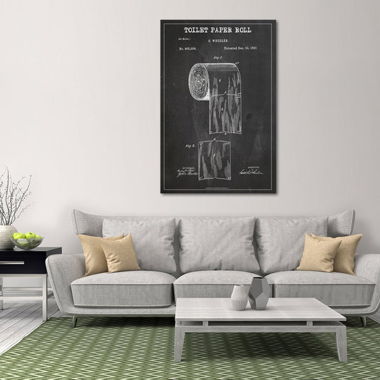 Toilet Paper Roll Patent BW Canvas Wall Art