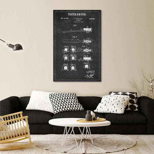 Toothbrush Patent BW Canvas Wall Art