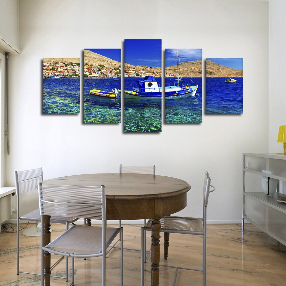 Traditional Greek Fishing Boat Multi Panel Canvas Wall Art