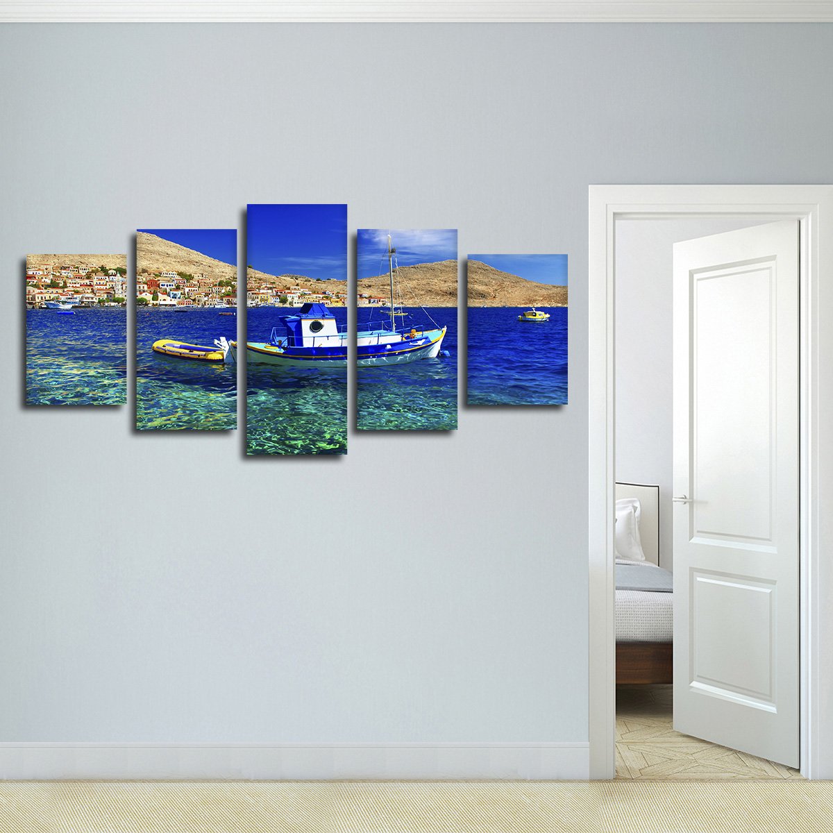 Traditional Greek Fishing Boat Multi Panel Canvas Wall Art