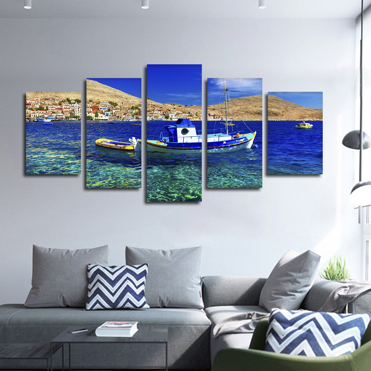 Traditional Greek Fishing Boat Multi Panel Canvas Wall Art