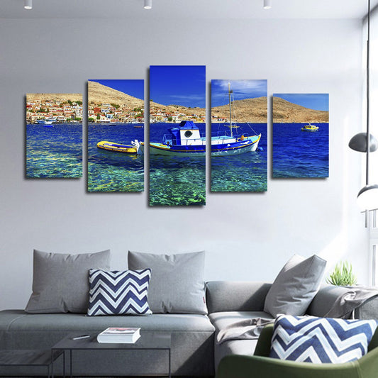 Traditional Greek Fishing Boat Multi Panel Canvas Wall Art
