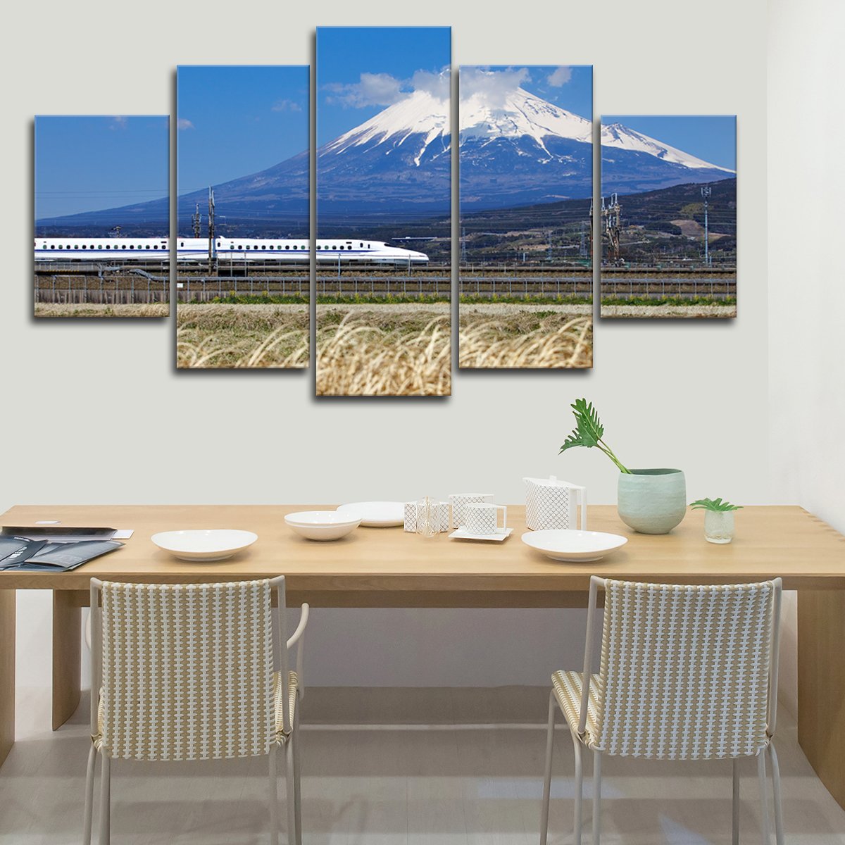Train At Mount Fuji Multi Panel Canvas Wall Art