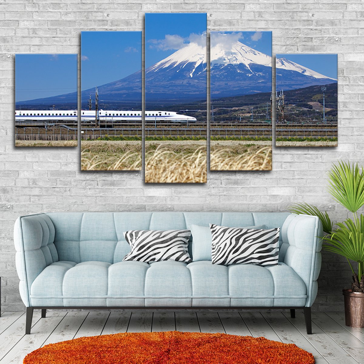 Train At Mount Fuji Multi Panel Canvas Wall Art
