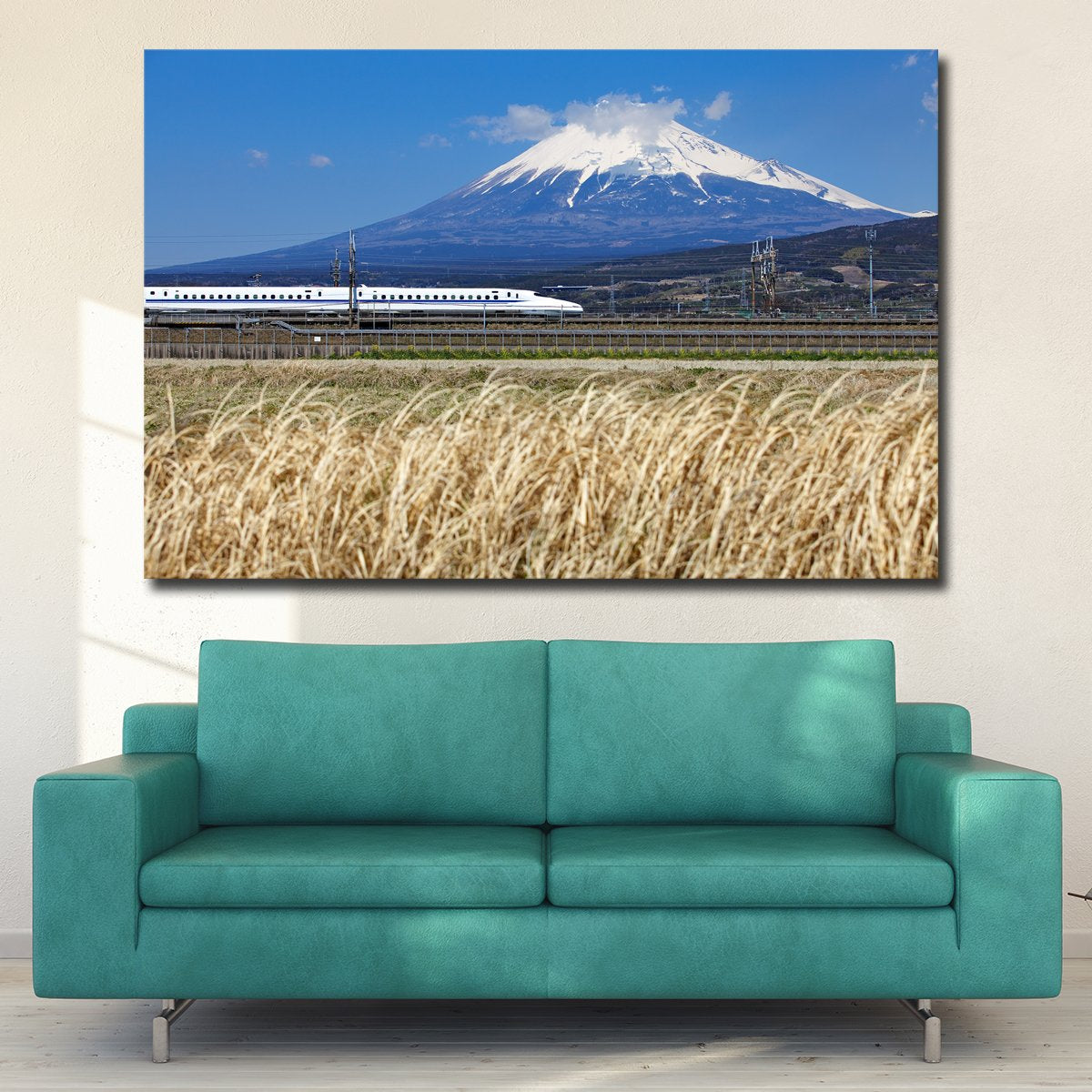 Train At Mount Fuji Multi Panel Canvas Wall Art