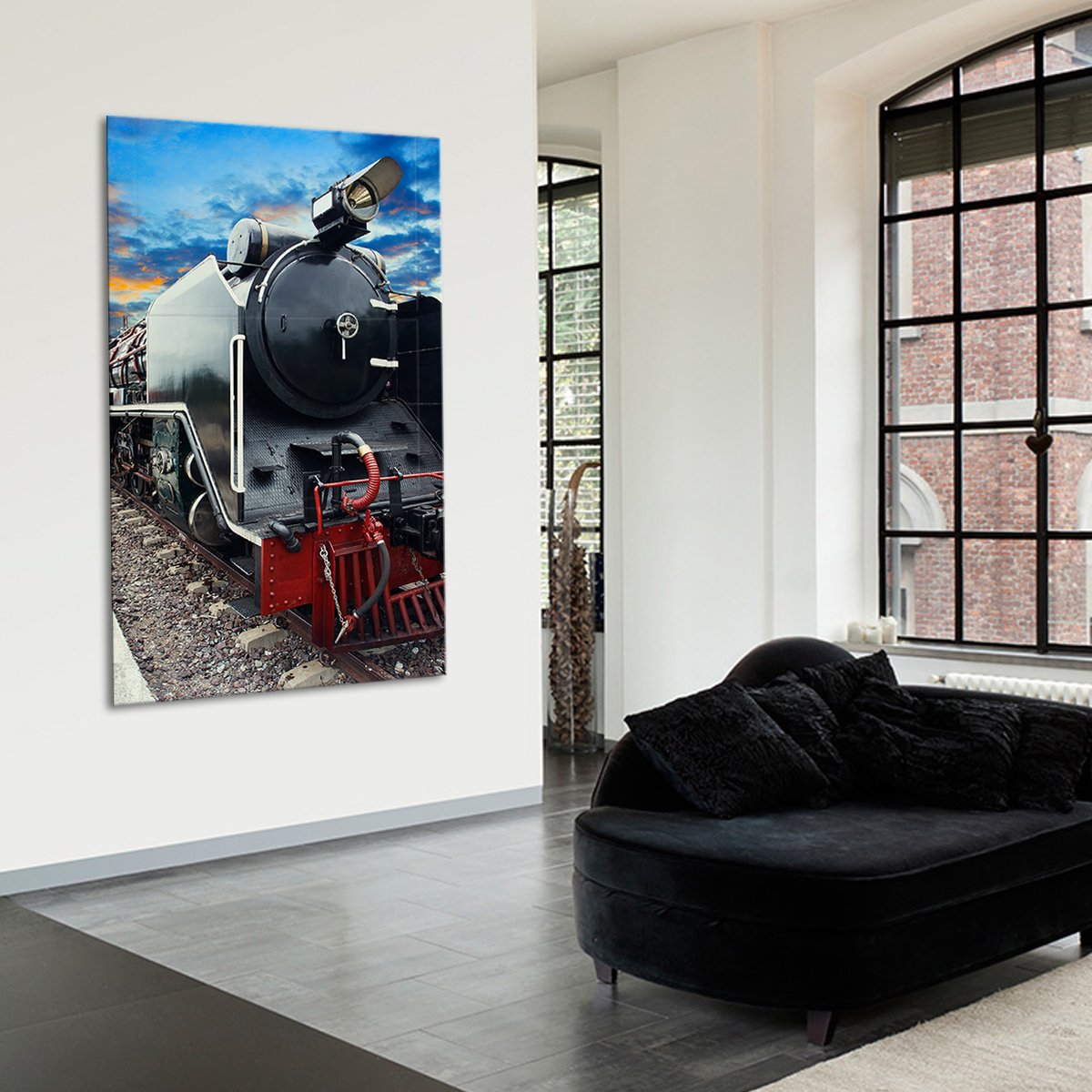 Train At Sunset Multi Panel Canvas Wall Art