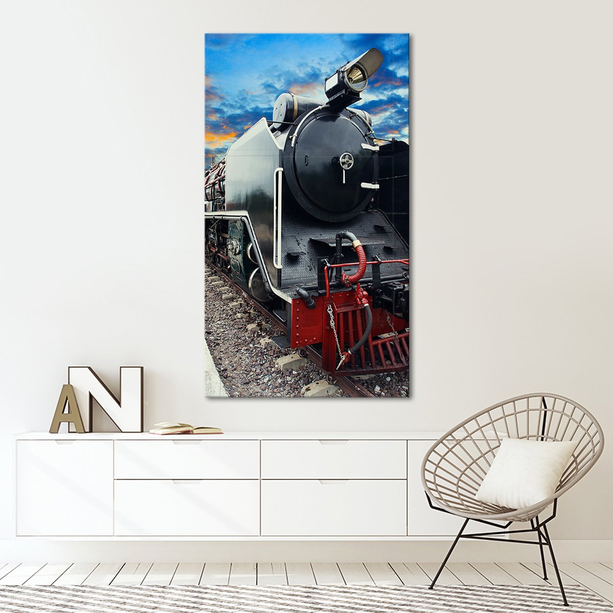 Train At Sunset Multi Panel Canvas Wall Art