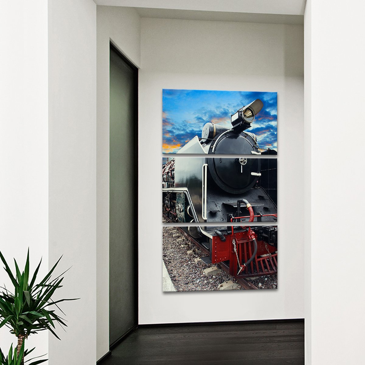 Train At Sunset Multi Panel Canvas Wall Art