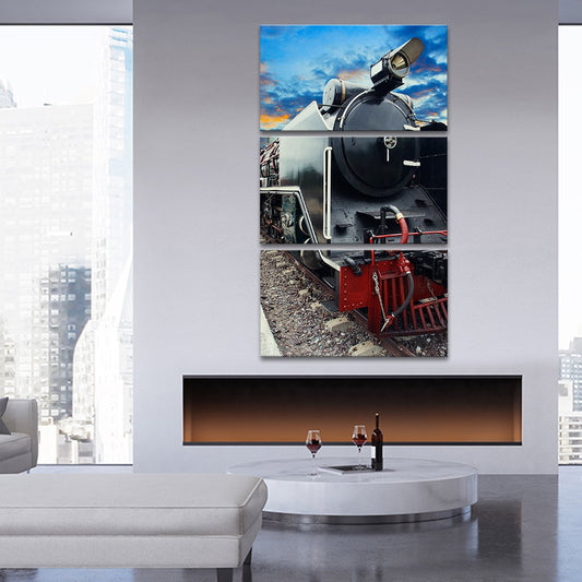 Train At Sunset Multi Panel Canvas Wall Art