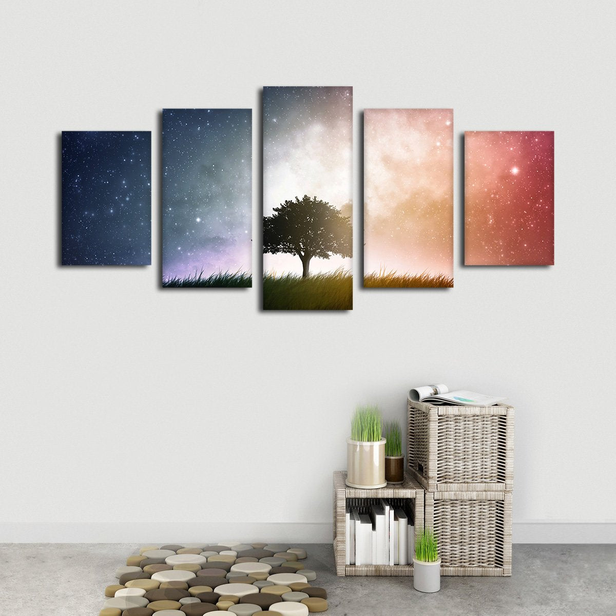 Tree Beneath The Galaxy Multi Panel Canvas Wall Art
