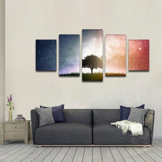 Tree Beneath The Galaxy Multi Panel Canvas Wall Art