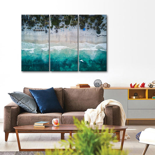 Tropical Beach Aerial View Multi Panel Canvas Wall Art