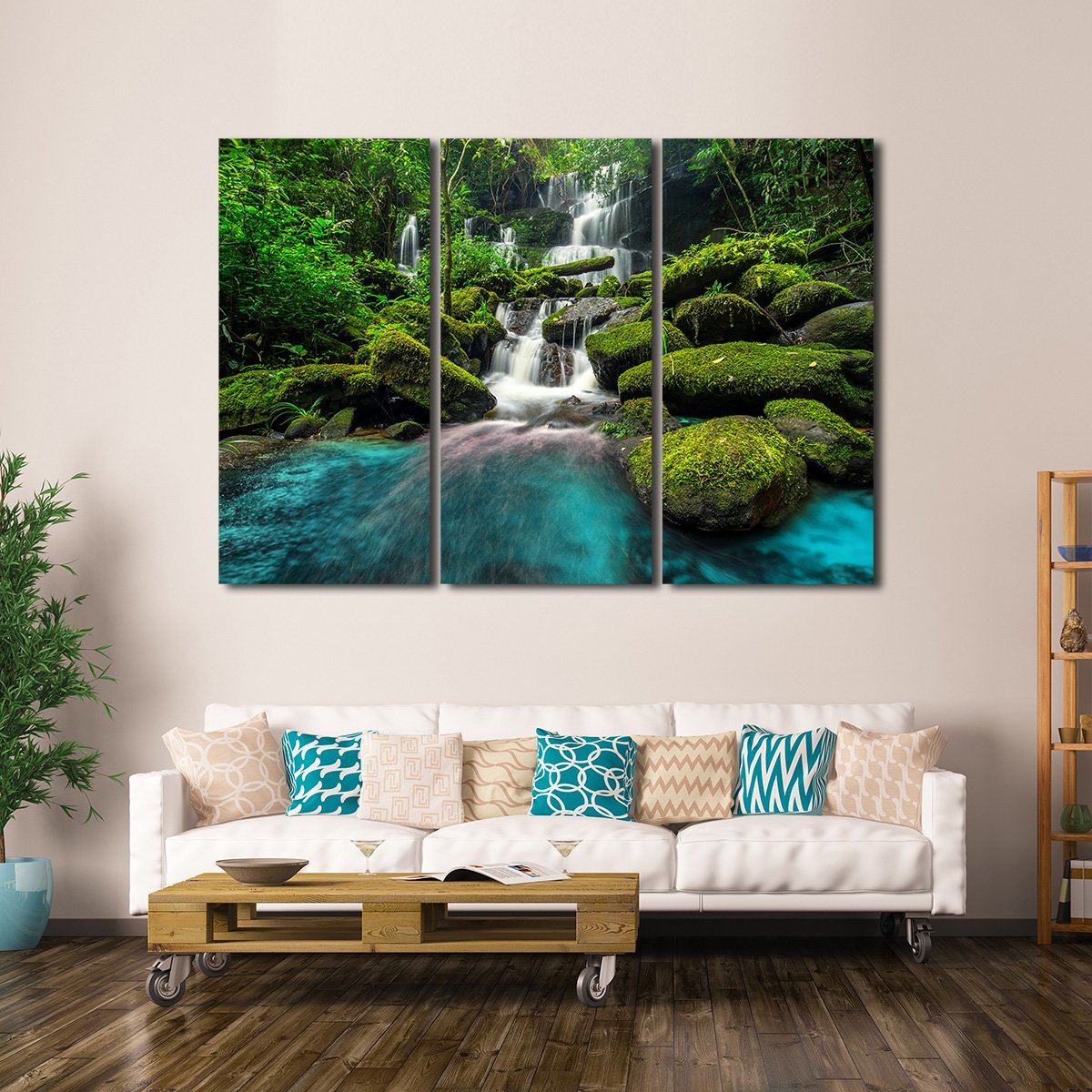 Tropical Waterfall Multi Panel Canvas Wall Art