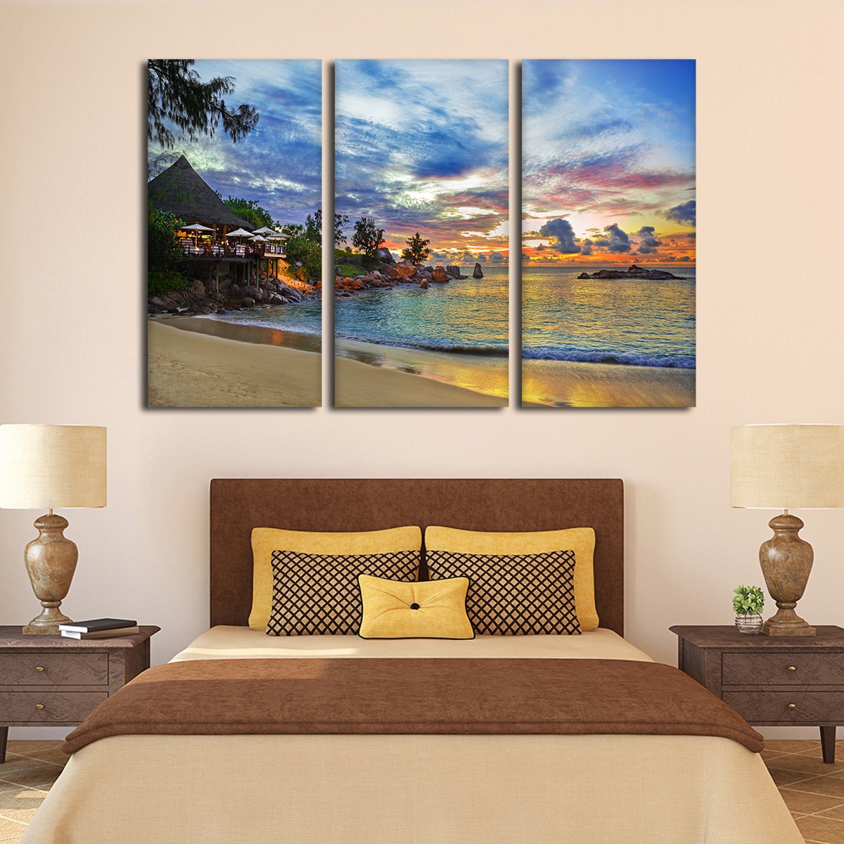 Tropical Cafe At Sunset Multi Panel Canvas Wall Art
