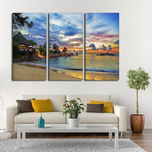 Tropical Cafe At Sunset Multi Panel Canvas Wall Art