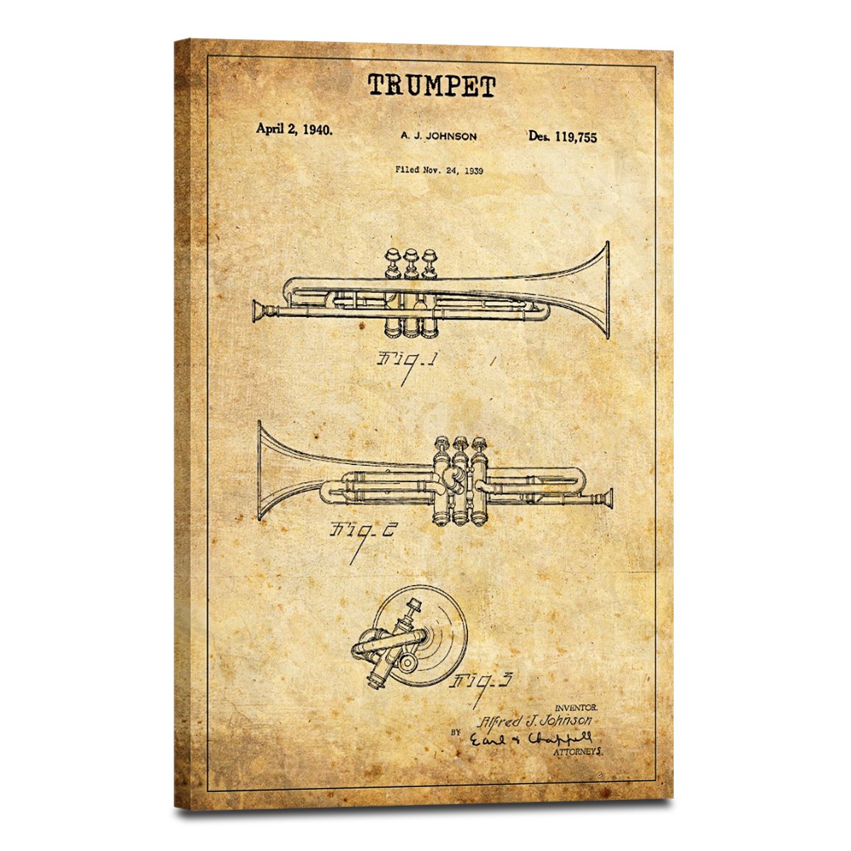 Trumpet Patent Canvas Wall Art