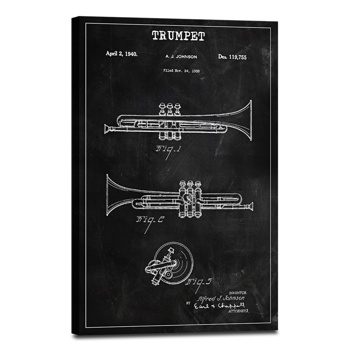 Trumpet Patent BW Canvas Wall Art
