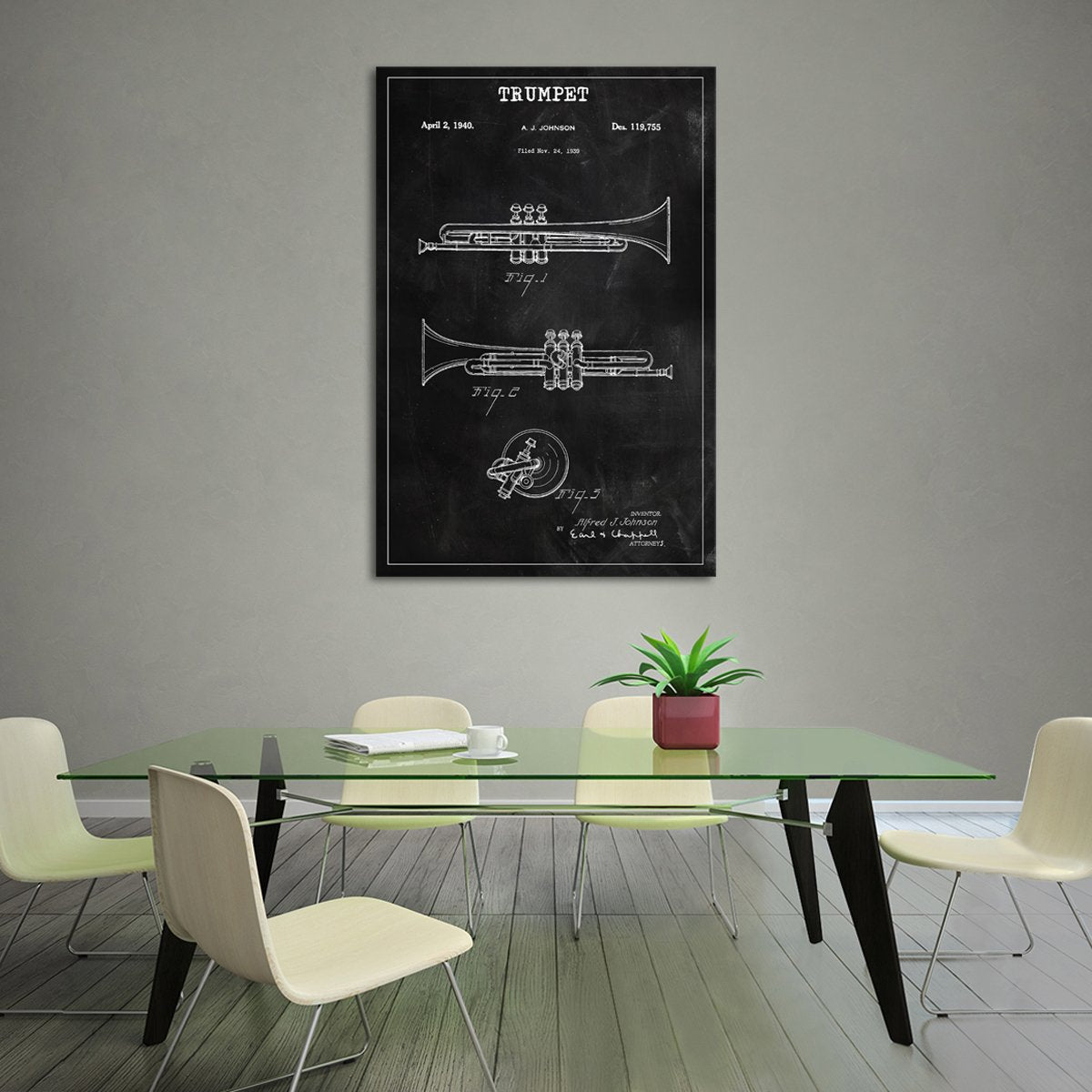 Trumpet Patent BW Canvas Wall Art