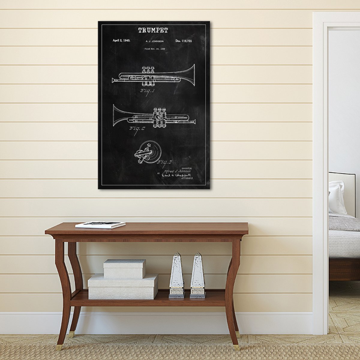 Trumpet Patent BW Canvas Wall Art