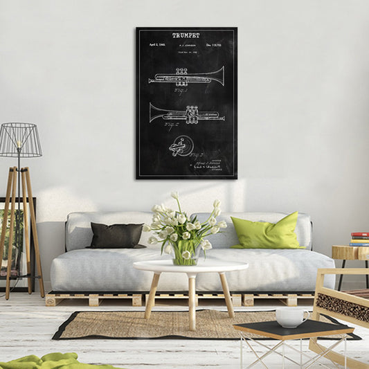 Trumpet Patent BW Canvas Wall Art