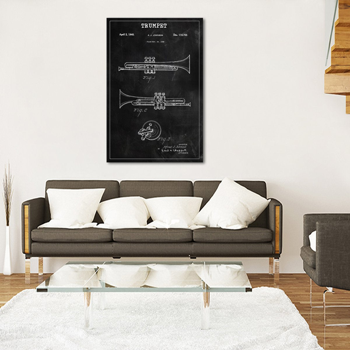Trumpet Patent BW Canvas Wall Art