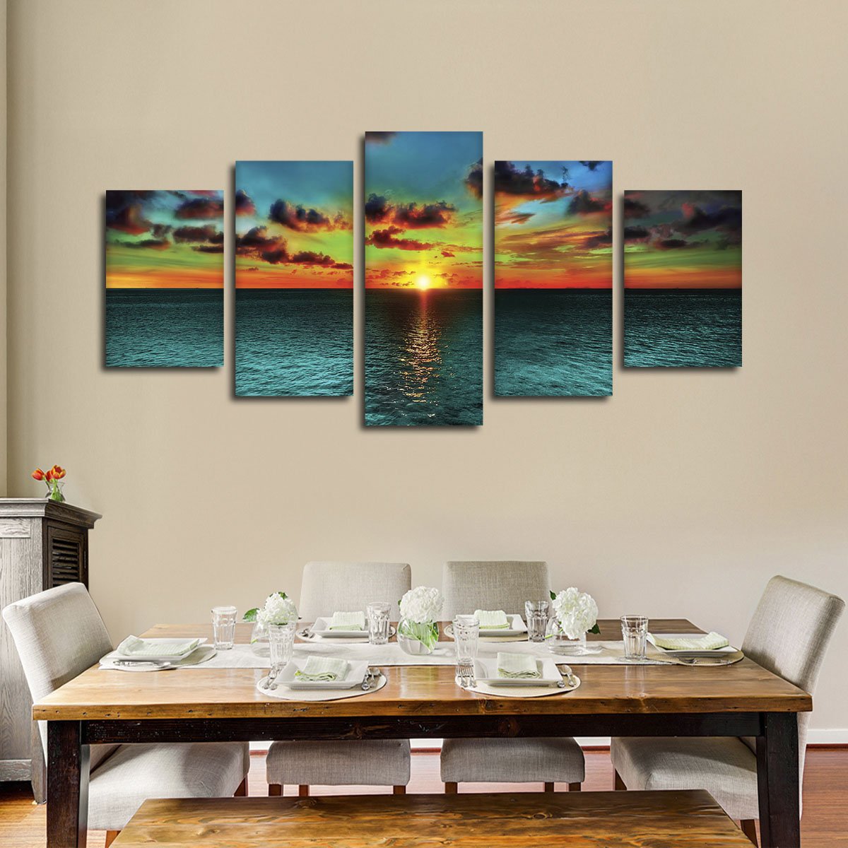 Turquoise Sunset Multi Panel Canvas Wall Art