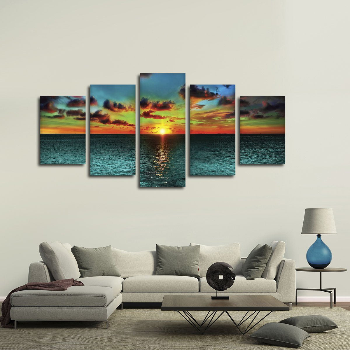 Turquoise Sunset Multi Panel Canvas Wall Art