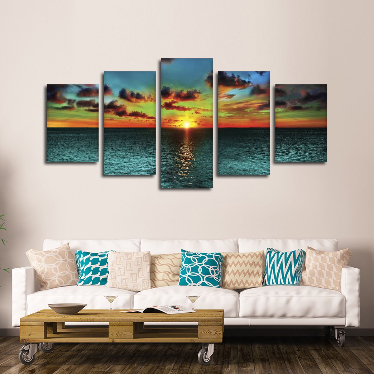 Turquoise Sunset Multi Panel Canvas Wall Art