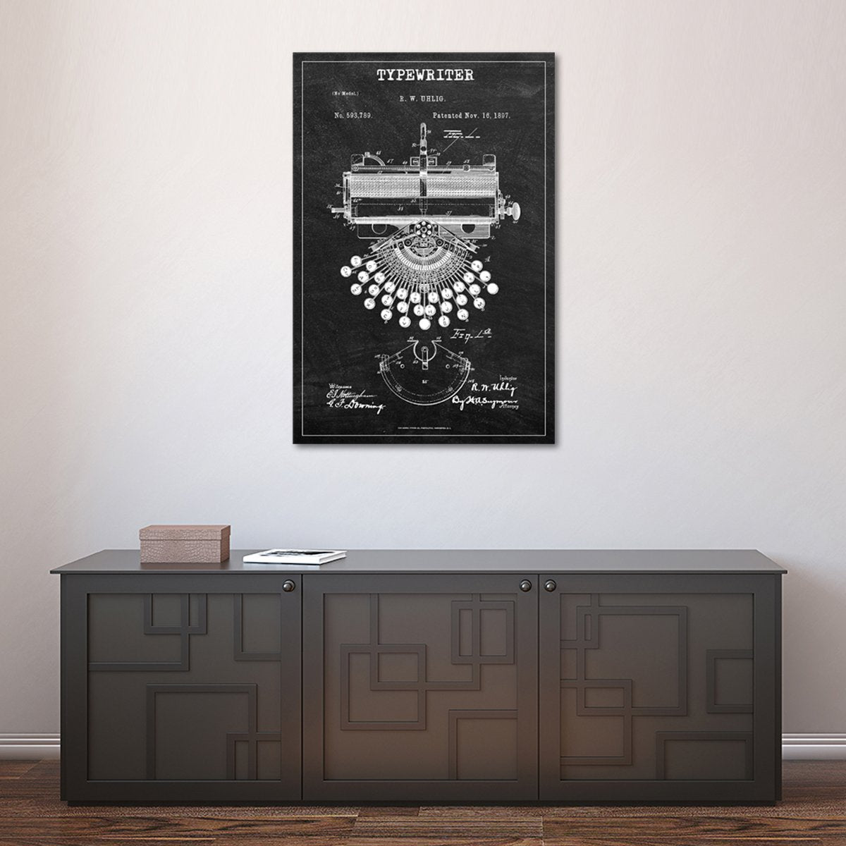 Typewriter Patent BW Canvas Wall Art