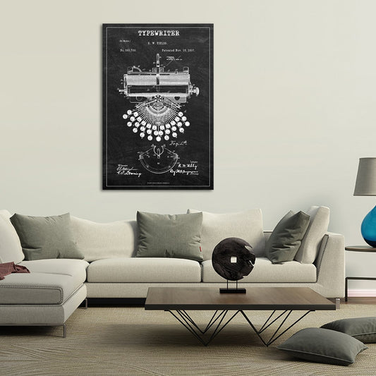 Typewriter Patent BW Canvas Wall Art