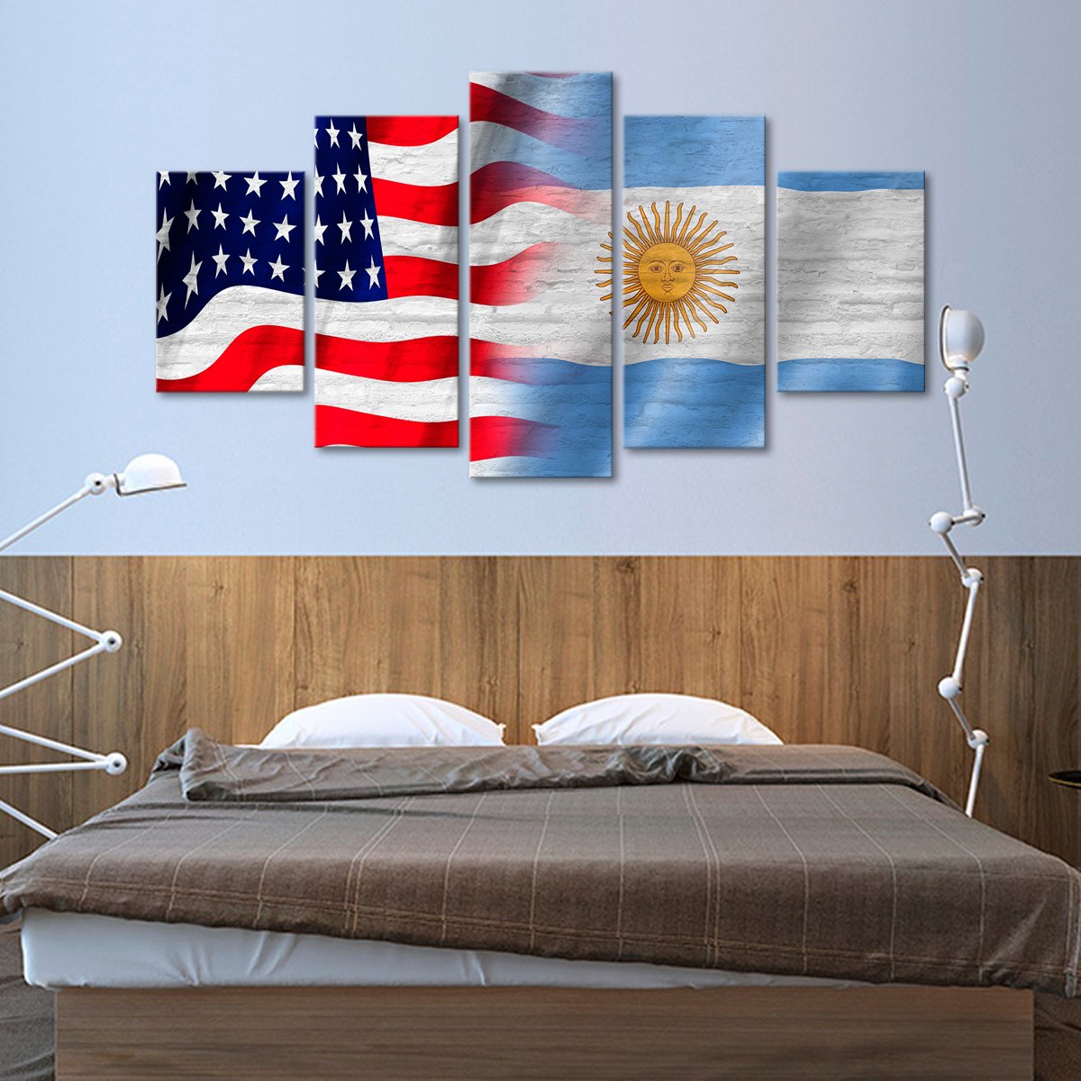 USA and Argentina Flag Multi Panel Canvas Wall Art
