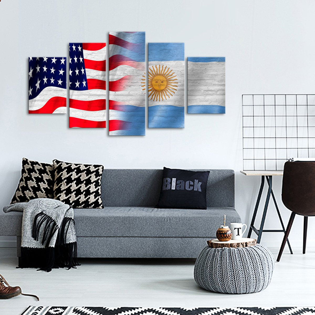 USA and Argentina Flag Multi Panel Canvas Wall Art