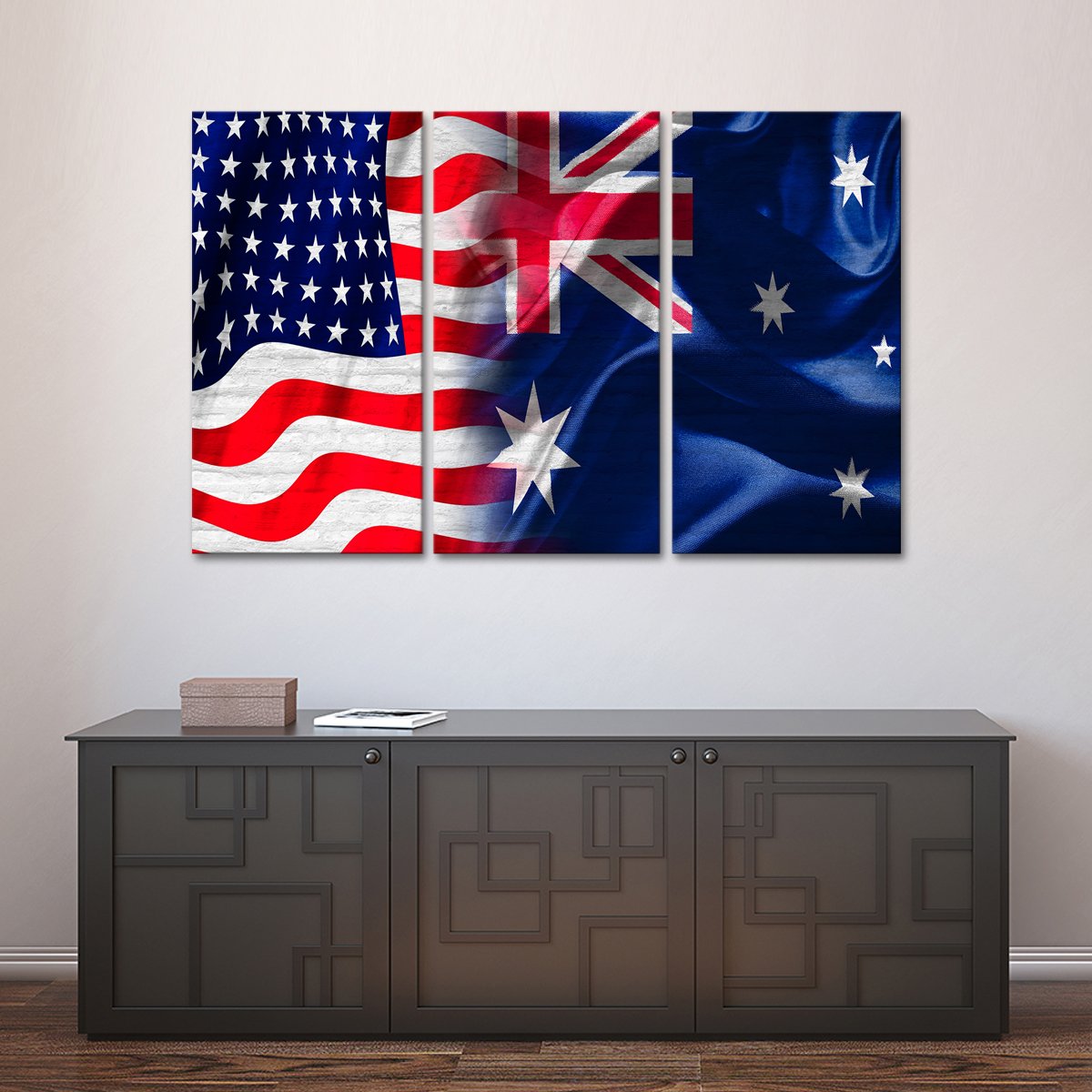 USA and Australia Flag Multi Panel Canvas Wall Art