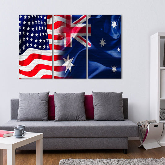USA and Australia Flag Multi Panel Canvas Wall Art